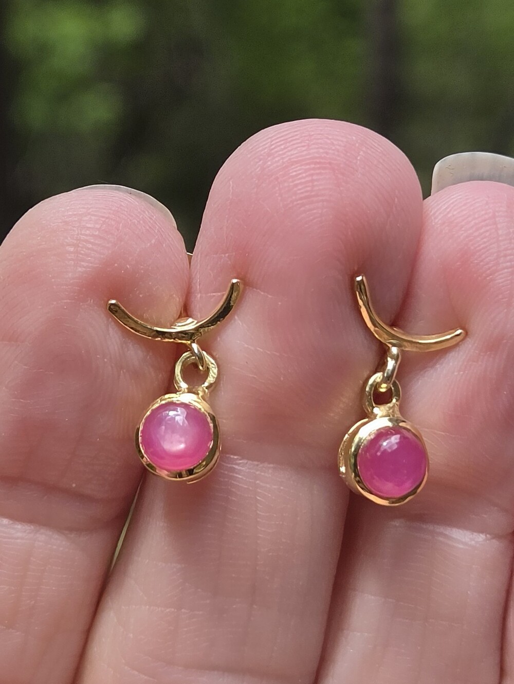Star Ruby Pink Drop Sterling & Gold Studs - Picture 7 of 9
